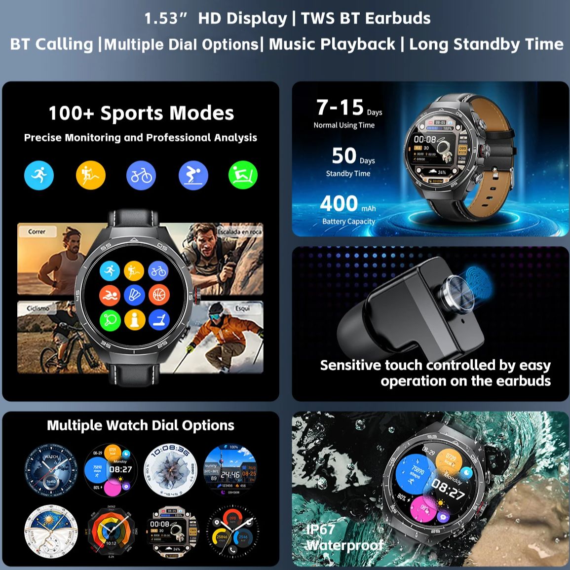 NFC Headset Smart Watch 2 in 1 - đánh giá và giá Sports Earphone Hook