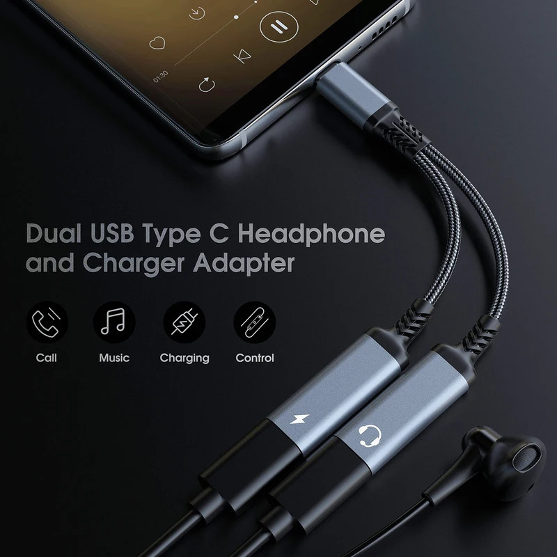 OTG 2 IN 1 USB C Splitter to D - đánh giá và giá Earphone Splitter Jack